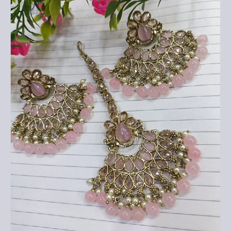 Maximalist Drop Earrings for Bling -Exotica Collection Gold Plated Crystal Stone Earring With Mangtikka