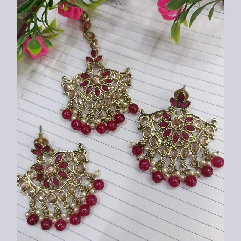 Minimalist Drop Earrings with Simplicity -Exotica Collection Gold Plated Crystal Stone Earring With Mangtikka