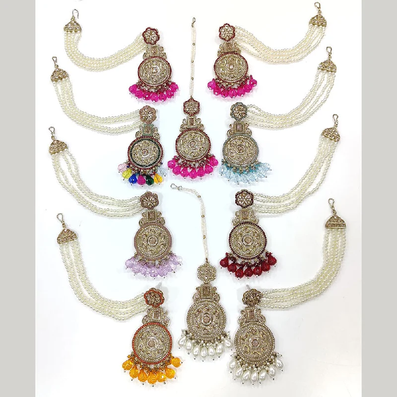 Drop Earrings with Embossed Patterns -FS Collection Gold Plated Crystal Stone Earrings With Maangtikka