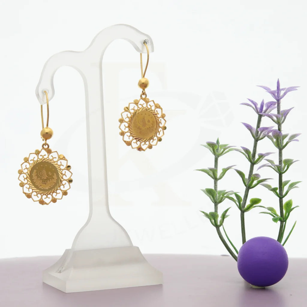 Drop Earrings with Symbolic Elements -Gold Coin With Heart Shaped Earrings 21KT - FKJERN21K7760