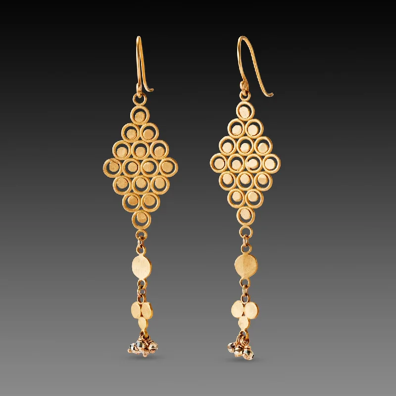 Celtic Drop Earrings with Knotwork -Gold Filigree Earrings with Trios