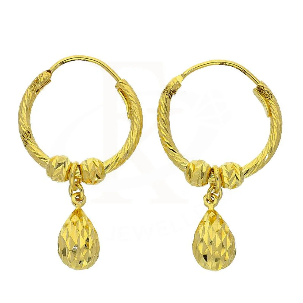 Drop Earrings for Mother's Day -Gold Hoop with Hanging Pear Ball Earrings 18KT - FKJERN18K1781