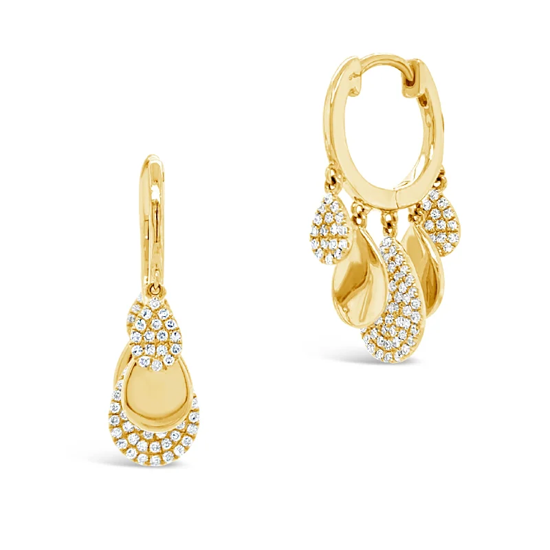 Drop Earrings for Wedding Ceremony -Gold Huggies with Rounded Diamond Teardrops