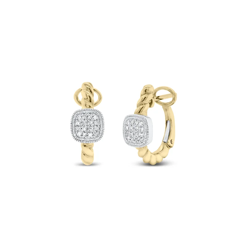 Studded Drop Earrings with Gemstones -Gold Twist Huggie Earrings with Diamond Squares