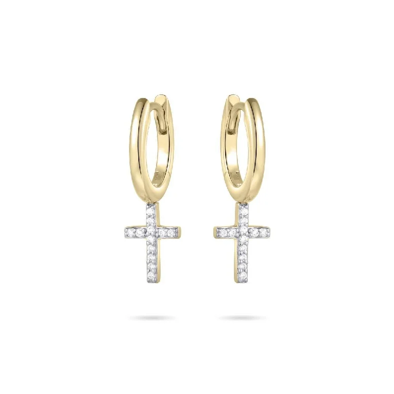 Drop Earrings with Knot Designs -Gold Vermeil Hoop Earrings with Dangling Crosses