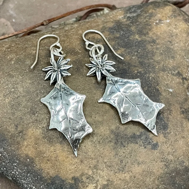 Drop Earrings for Casual Outfit -Holly Earrings with Poinsettia Flower