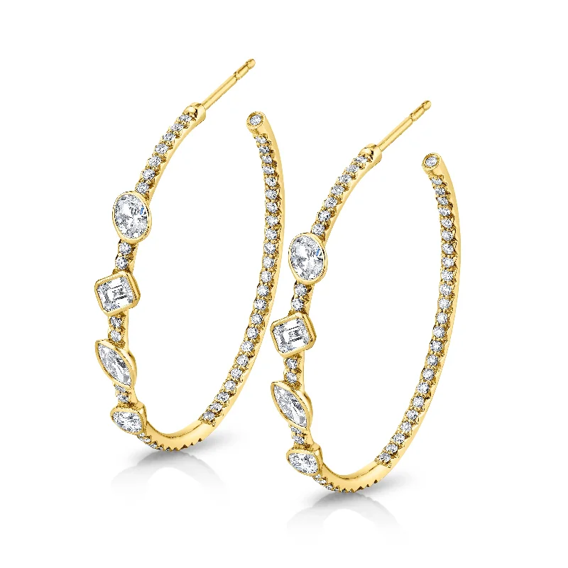 Gemstone and Diamond Drop Earrings for Opulence -Hoop Earrings with Fancy Shape Diamonds