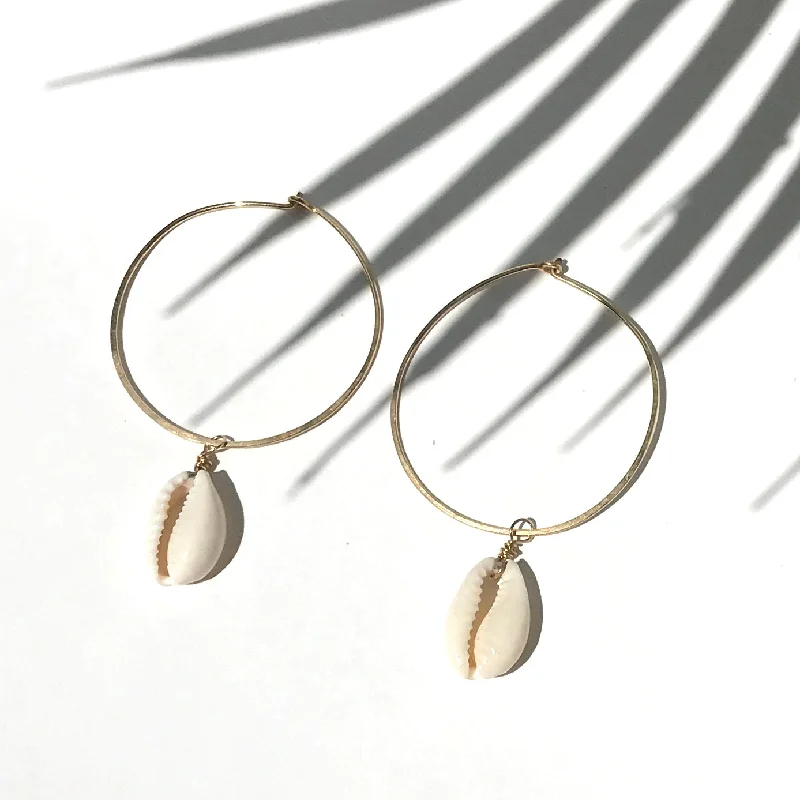 Drop Earrings with Star Motifs -HOOP WITH COWRIE SHELL