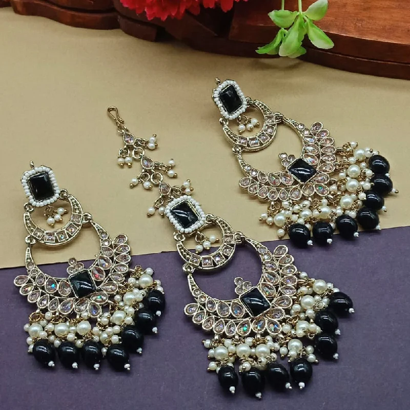 Waterproof Drop Earrings for Outdoor -India Art Gold Plated Crystal Stone Earrings With Maangtikka