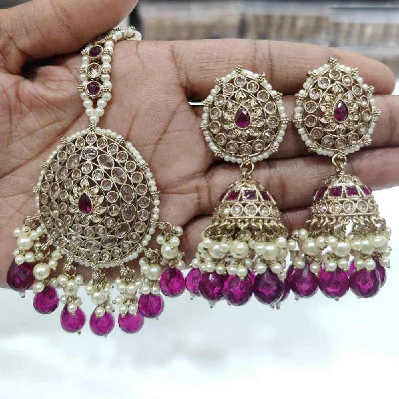 Clip On Drop Earrings for Non Pierced -JCM Gold Plated Crystal Stone Jhumki Earrings With Maangtikka