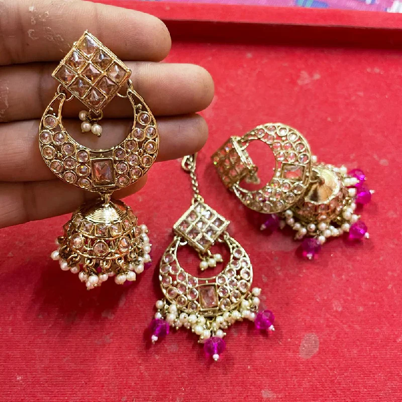 Drop Earrings for Festival Style -JCM Jewellery Gold Plated Crystal Stone Jhumki Earrings With Maangtikka