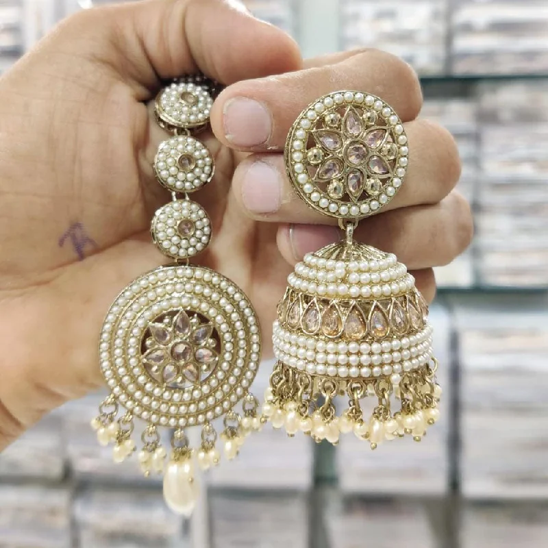 Drop Earrings with Infinity Symbols -Kavita Art Gold Plated Crystal Stone And Pearl Earrings With Mangtikka