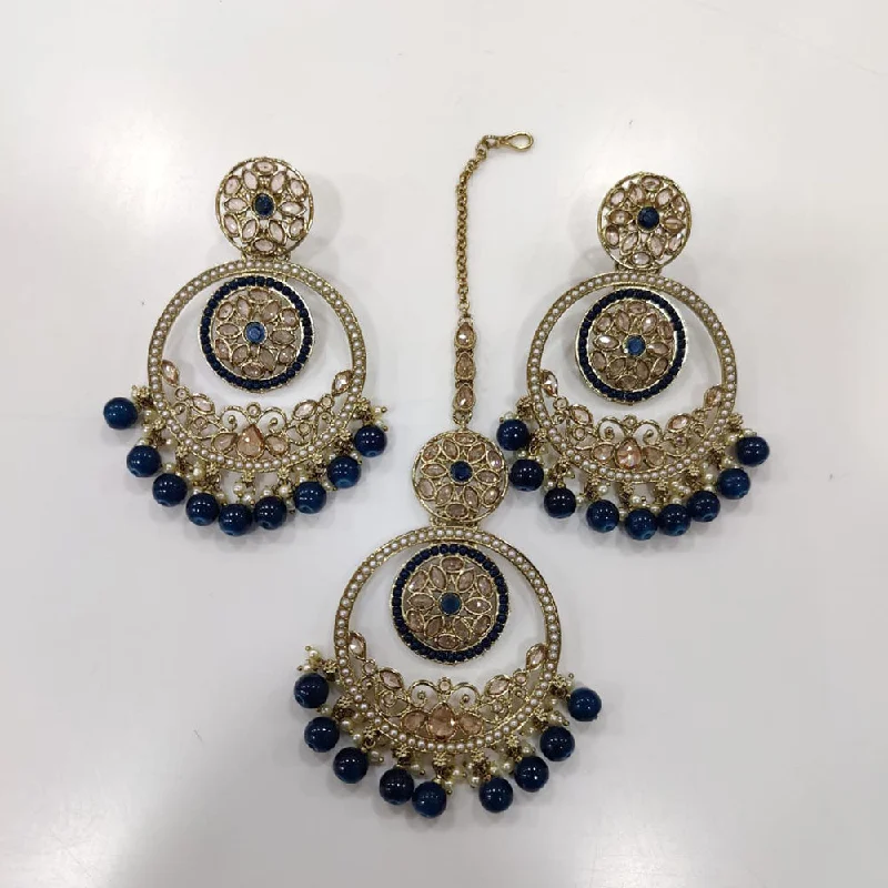 Drop Earrings with Matte Finish -Kavita Art Gold Plated Crystal Stone And Pearls Earrings With Maangtikka