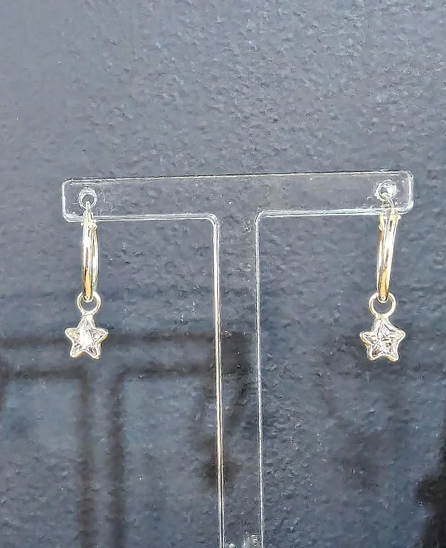 Heart Shaped Drop Earrings for Love -Kingsley Ryan Sterling Silver Hoop Earrings With Cubic Zirconia Star