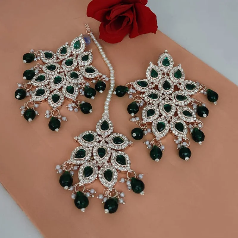 Drop Earrings with Debossed Designs -Lucentarts Jewellery Austrian Stone Earrings with Mangtikka