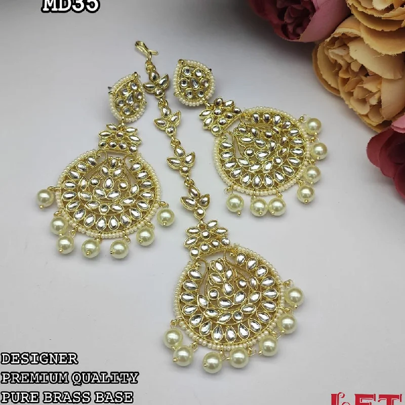 Waterproof Drop Earrings for Outdoor -Lucentarts Jewellery Gold Plated Earrings With Maangtikka