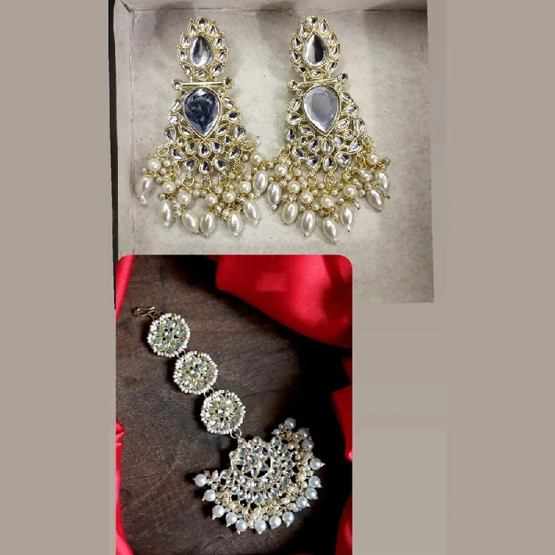 Star Shaped Drop Earrings for Charm -Lucentarts Jewellery Gold Plated Earrings With Mangtikka Combo