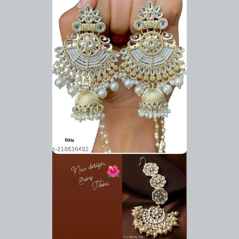 Drop Earrings for Beach Outfit -Lucentarts Jewellery Gold Plated Jhumki Earrings With Maangtikka