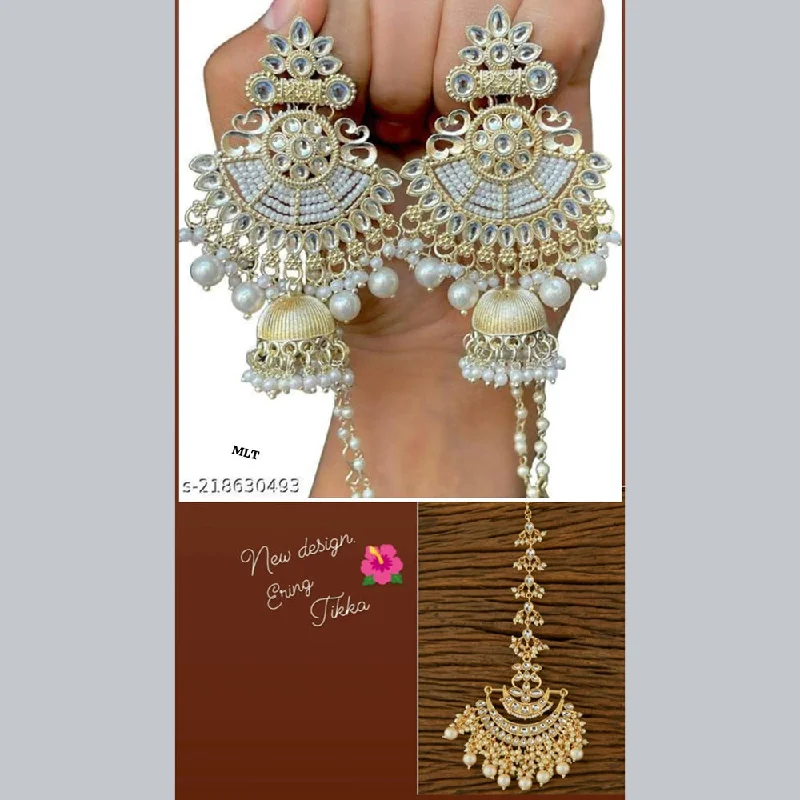 Drop Earrings for Office Wear -Lucentarts Jewellery Gold Plated Jhumki Earrings With Maangtikka