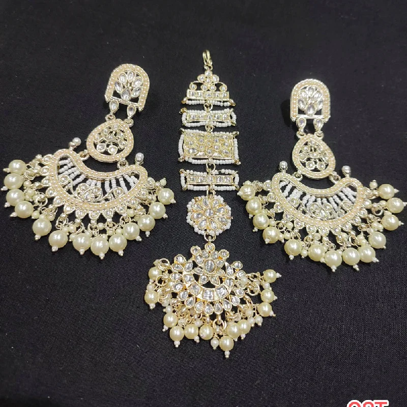 Drop Earrings with Enamel Coating -Lucentarts Jewellery Gold Plated kundan & Beads Earrings With Maangtikka