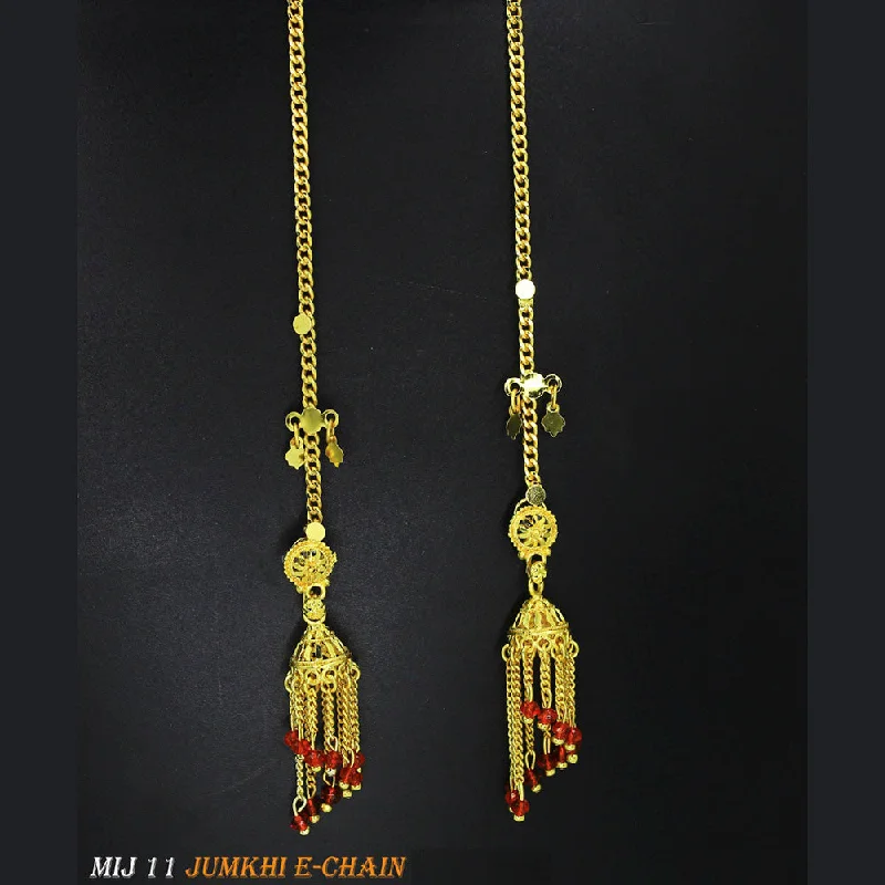 Drop Earrings with Leaf Motifs -Mahavir Forming Gold Plated Jhumki Earrings With Chain