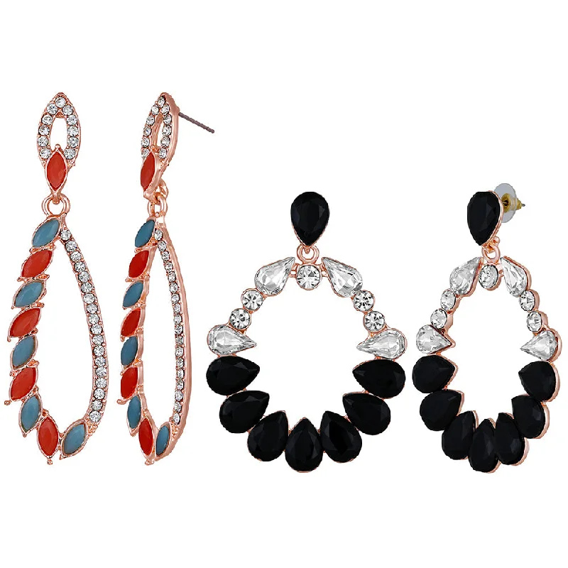 Drop Earrings with Crown Designs -Mahi Combo of Danglers Earrings with Beads for Women (CO1105594Z)