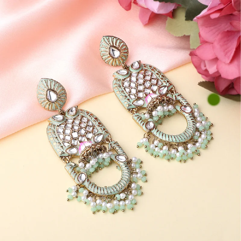 Drop Earrings with Animal Motifs -Mahi Green Meena Work Floral Traditional Dangler Jhuma Earrings with Crystals and Beads for Women (ER11098140GGre)