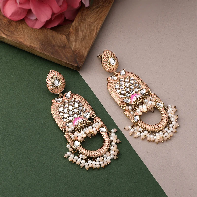 Drop Earrings with Infinity Symbols -Mahi Light Pink Meena Work Floral Traditional Dangler Jhuma Earrings with Crystals and Beads for Women (ER11098139GLPin)