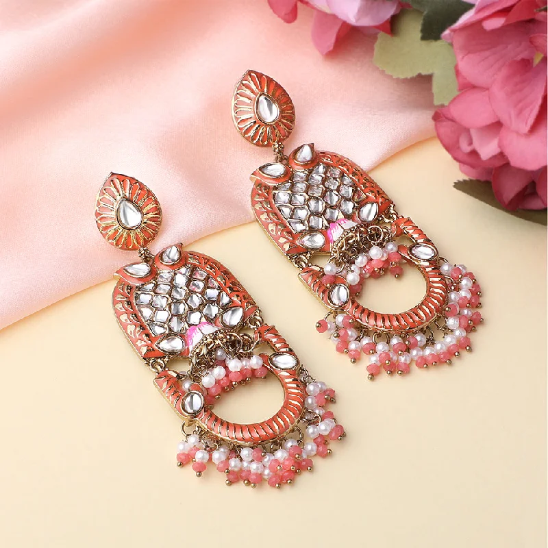 Drop Earrings with Star Motifs -Mahi Orange Meena Work Floral Traditional Dangler Jhumki Earrings with Crystals and Beads for Women (ER11098144GOrg)