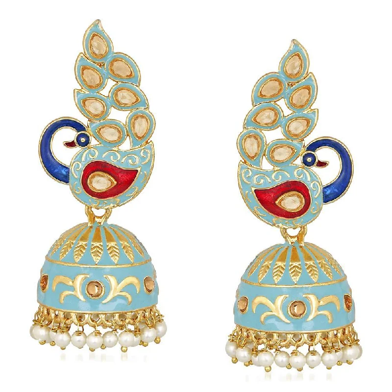 Floral Drop Earrings with Petals -Mahi Traditional Ethnic Blue Meena Peacock Dangle Jumka Earrings with Pearl For Women (ER1109747GBlu)