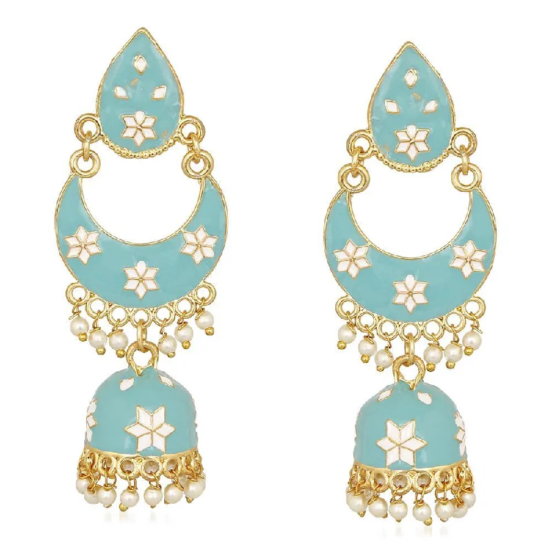 Round Drop Earrings for Classic -Mahi Traditional Ethnic Blue Meenakari work Dangler Chandbali Jhumki Earrings with Artificial Pearl for Women (ER1109728GLBlu)