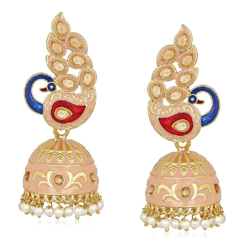 Geometric Drop Earrings for Trend -Mahi Traditional Ethnic Pink Meena Peacock Dangle Jumka Earrings with Pearl For Women (ER1109746GPin)