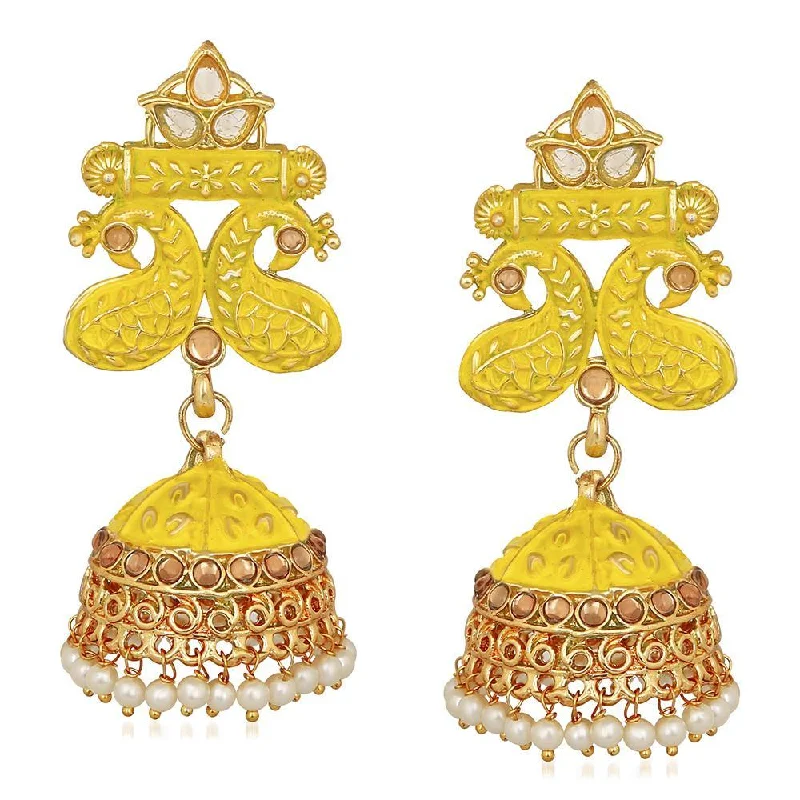 Large Drop Earrings for Statement -Mahi Traditional Yellow Meenakari work Peacock Jhumki Earrings with Artificial Pearls for Women (ER1109725GYel)