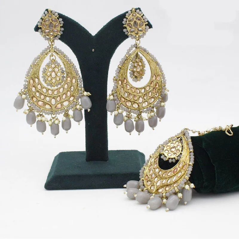 Drop Earrings for Work Attire -Manisha Jewellery Gold Plated Crystal Stone And Pearls Earrings With Maangtikka