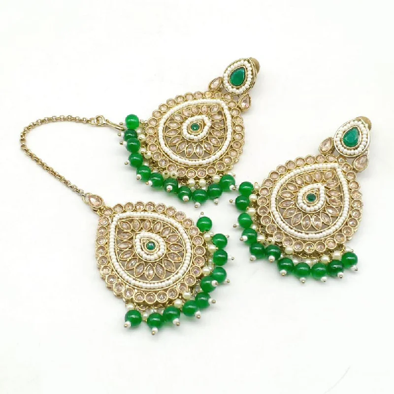 Round Drop Earrings for Classic -Manisha Jewellery Gold Plated Crystal Stone Earrings With Mangtikka