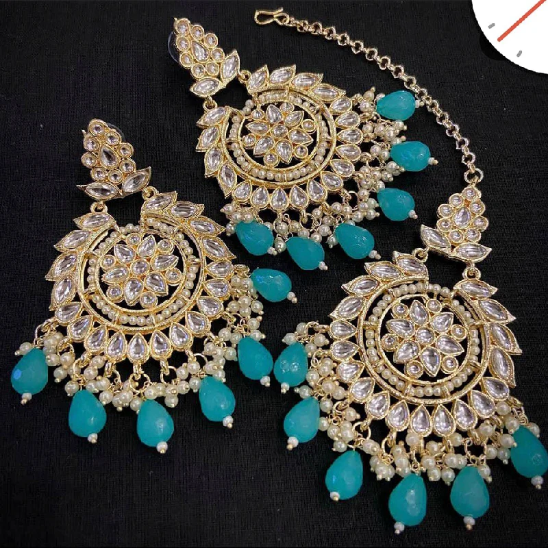 Rhinestone Drop Earrings for Sparkle -Manisha Jewellery Gold Plated Kundan & Beads Earrings With Maangtikka