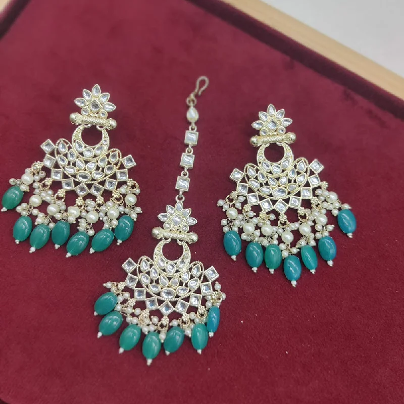 Nickel Free Drop Earrings for Safety -Manisha Jewellery Gold Plated Kundan Stone And Pearls Earrings With Maangtikka