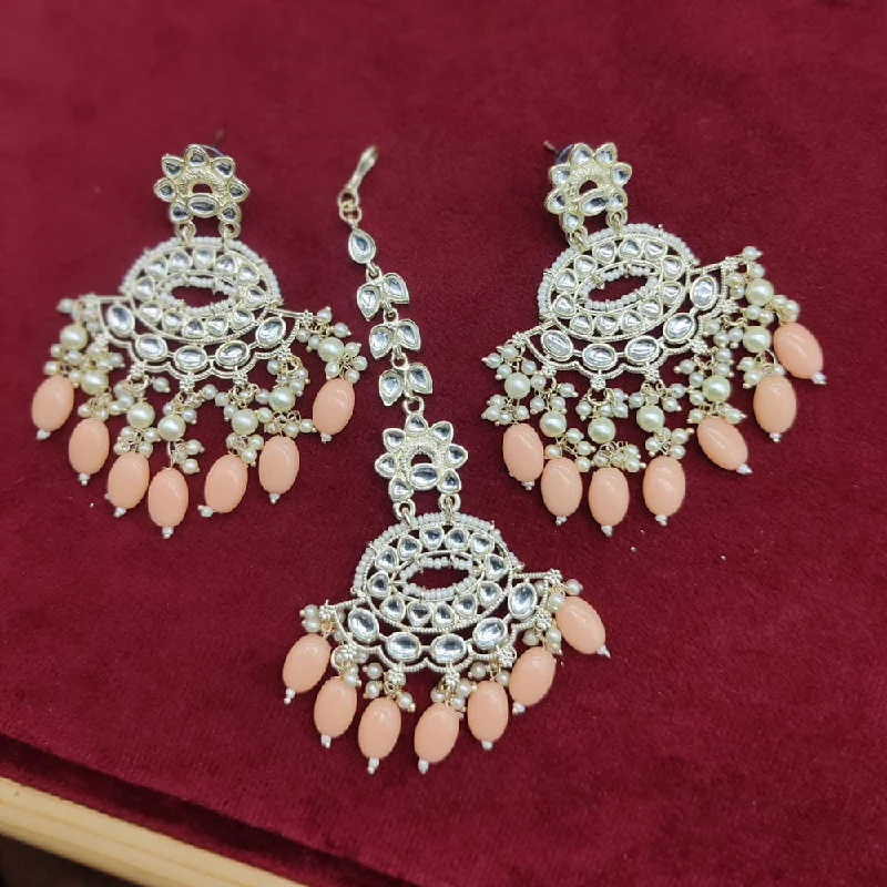 Hypoallergenic Drop Earrings for Sensitive -Manisha Jewellery Gold Plated Kundan Stone And Pearls Earrings With Maangtikka