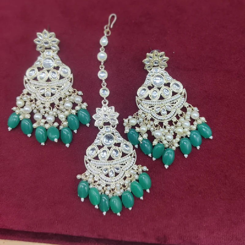 Indian Drop Earrings with Intricacy -Manisha Jewellery Gold Plated Kundan Stone And Pearls Earrings With Maangtikka