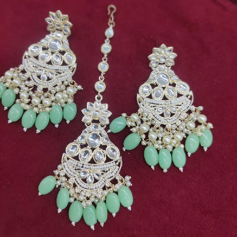 Celtic Drop Earrings with Knotwork -Manisha Jewellery Gold Plated Kundan Stone And Pearls Earrings With Maangtikka