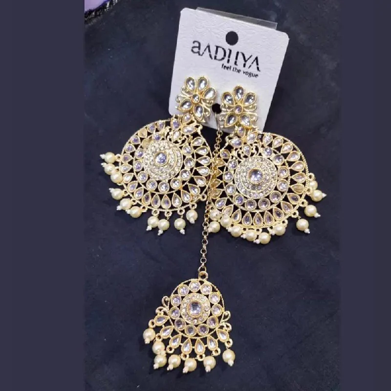 Large Drop Earrings for Statement -Manisha Jewellery Gold Plated Kundan Stone  Earrings With Mangtikka