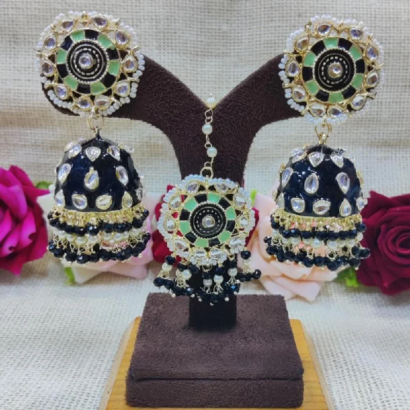 Drop Earrings for Party Look -Manisha Jewellery Gold Plated Meenakari Jhumki Earrings  With Maangtikka