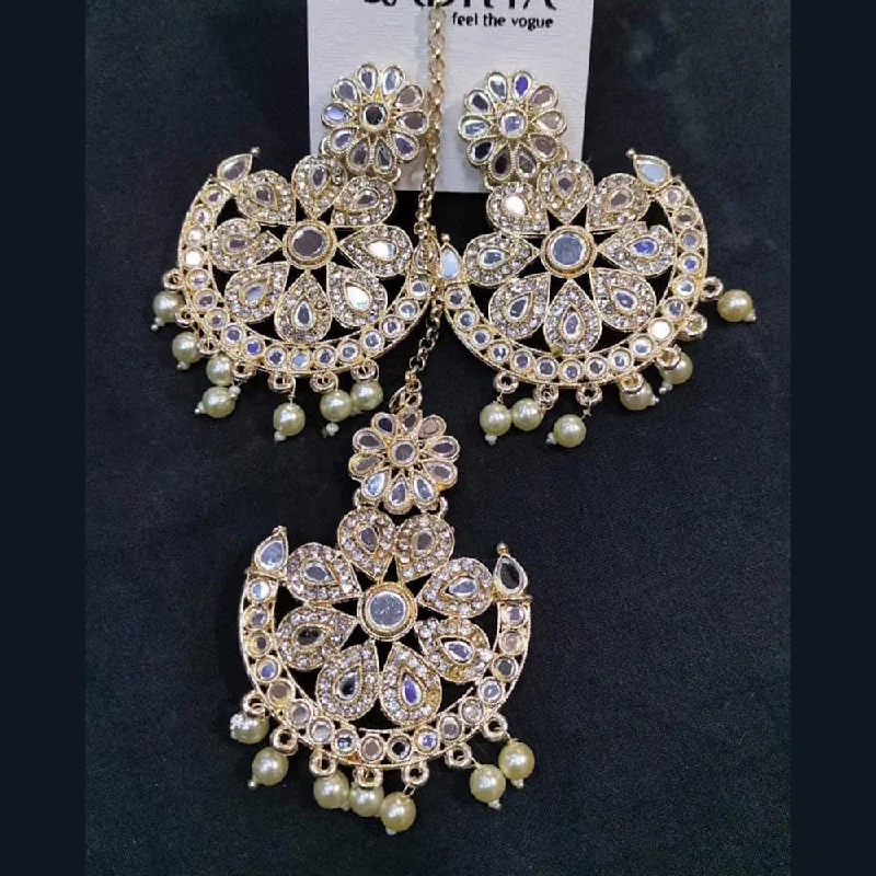 Short Drop Earrings for Subtle -Manisha Jewellery Gold Plated Mirror Earrings With Mangtikka