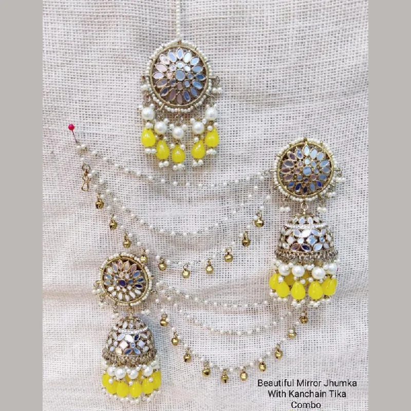 Drop Earrings with Chevron Designs -Manisha Jewellery Gold Plated Mirror Kanchain Jhumki With Mangtikka