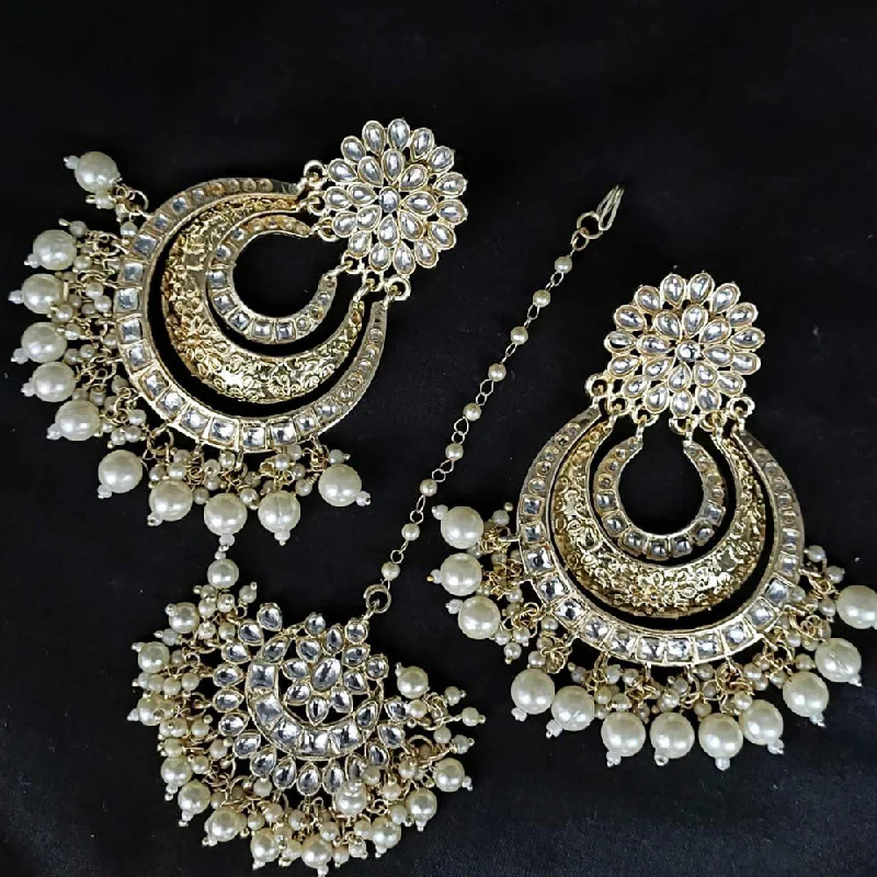 Drop Earrings with Chevron Designs -Manisha Jewellery Kundan Earrings With Maangtikka