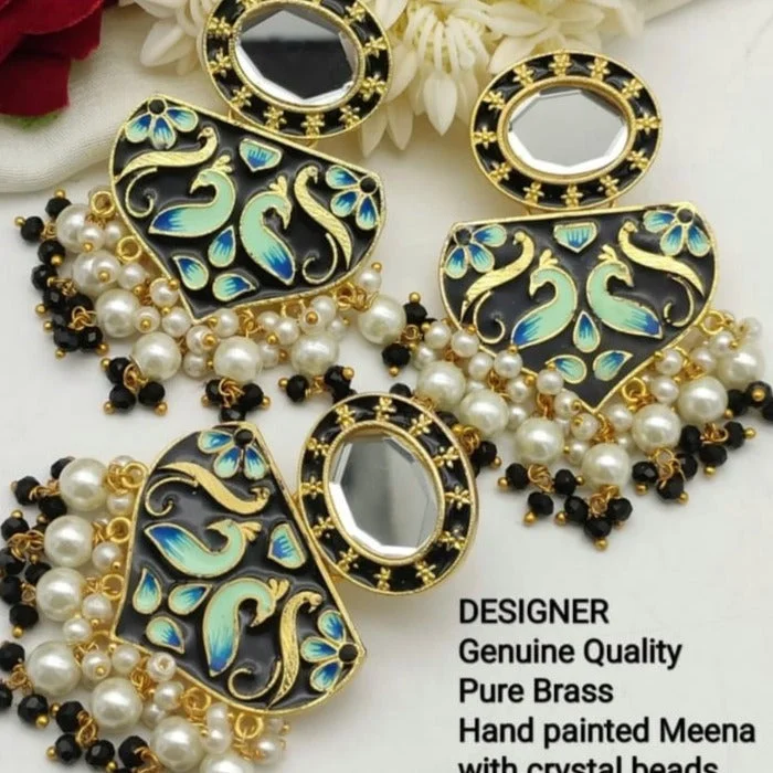 Drop Earrings with Vine Designs -Manisha Jewellery Meenakari & Kundan Earrings With Maangtikka