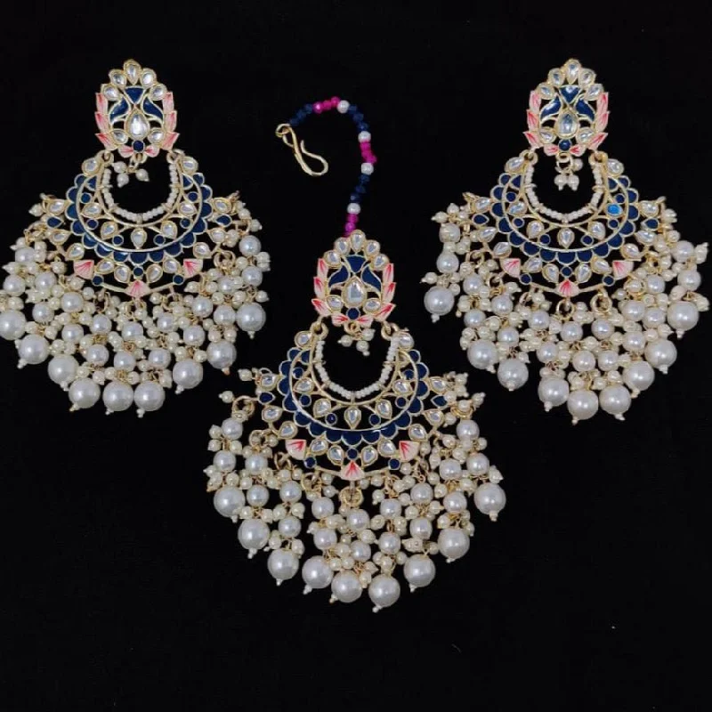 Drop Earrings with Wave Designs -Manisha Jewellery Meenakari & Kundan Earrings With Maangtikka