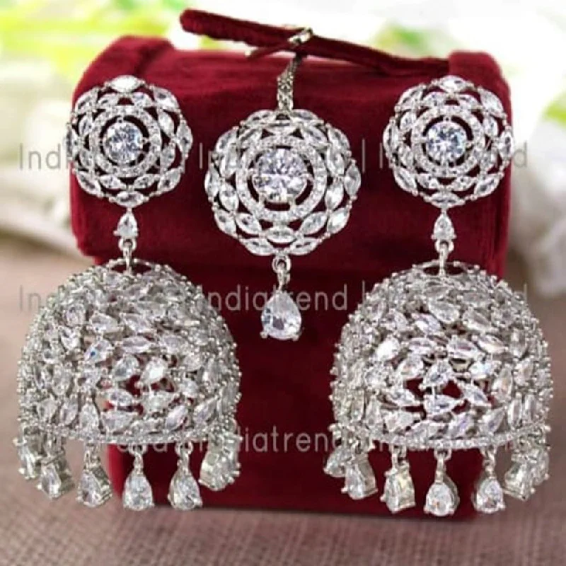 Drop Earrings for Work Attire -Manisha Jewellery Silver Plated Jhumki Earrings With Maangtikka