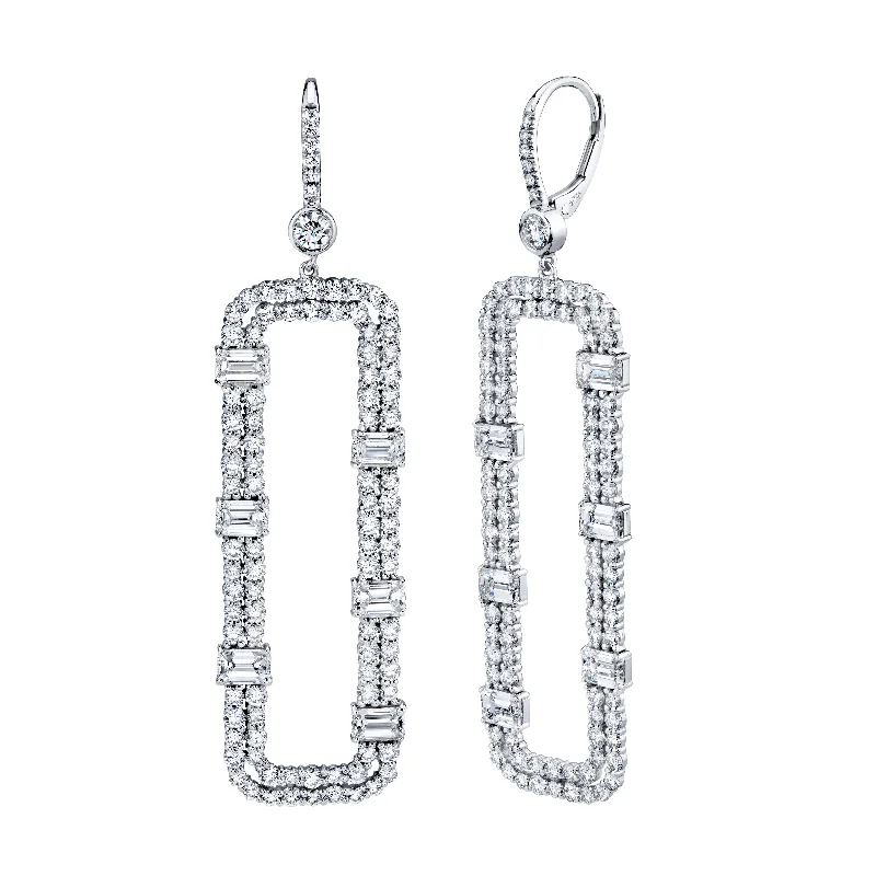 Clip On Drop Earrings for Non Pierced -Emerald Cut Dangle Earrings with Pavé