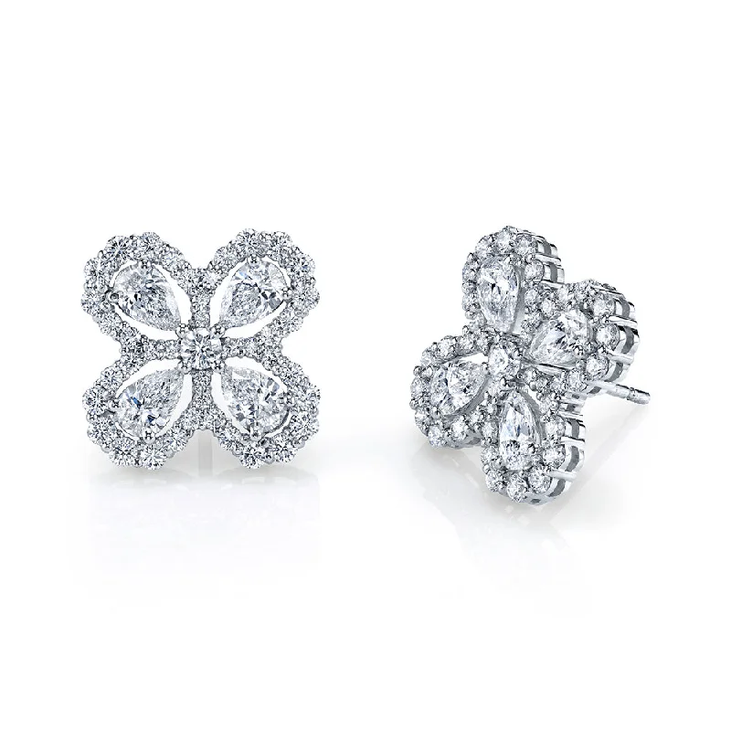 Leverback Drop Earrings for Comfort -Pear Shape Floret Earrings with Pavé Setting